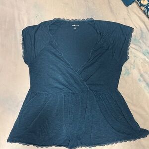 Torrid Teal Lace Trim Babydoll Top